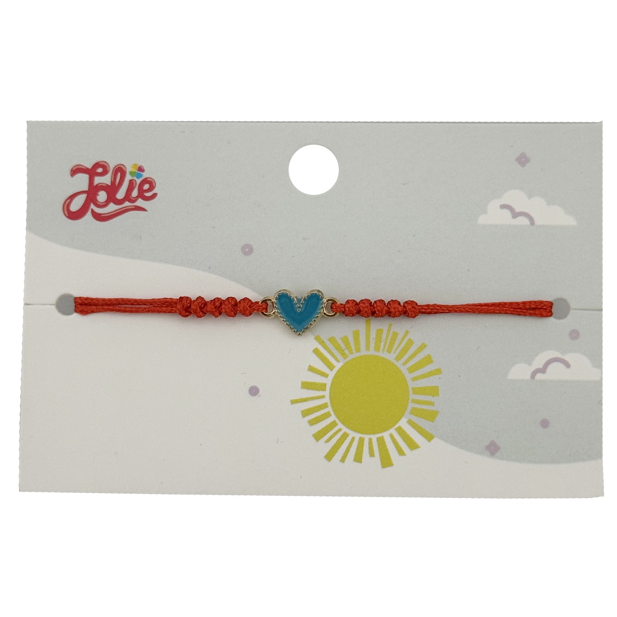 Bratara pentru Copii, Jolie, cu Impletitura Snur Rosu, Model Inima, Albastru