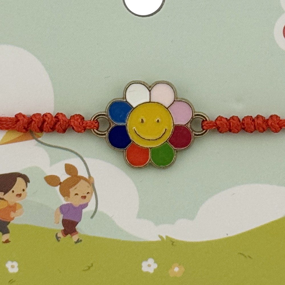 Bratara pentru Copii, Jolie, cu Impletitura Snur Rosu, Model Floare, Multicolor