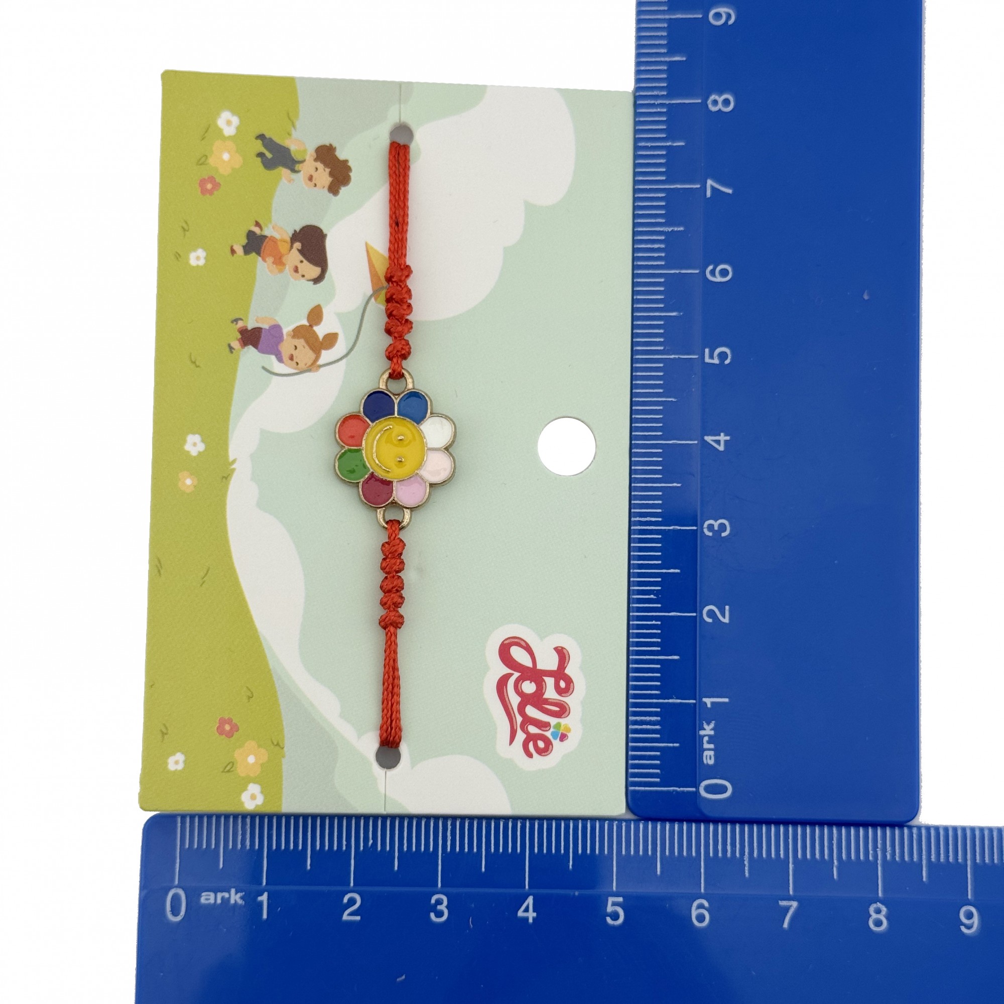 Bratara pentru Copii, Jolie, cu Impletitura Snur Rosu, Model Floare, Multicolor