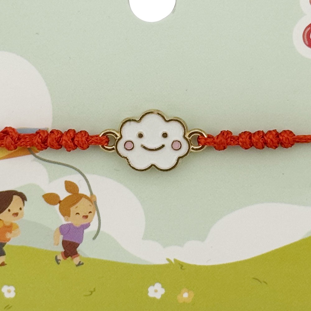 Bratara pentru Copii, Jolie, cu Impletitura Snur Rosu, Model Norisor, Alb/Roz