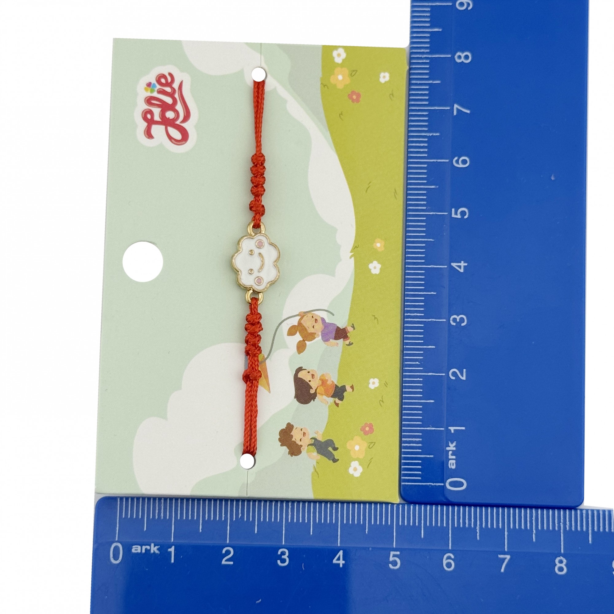 Bratara pentru Copii, Jolie, cu Impletitura Snur Rosu, Model Norisor, Alb/Roz