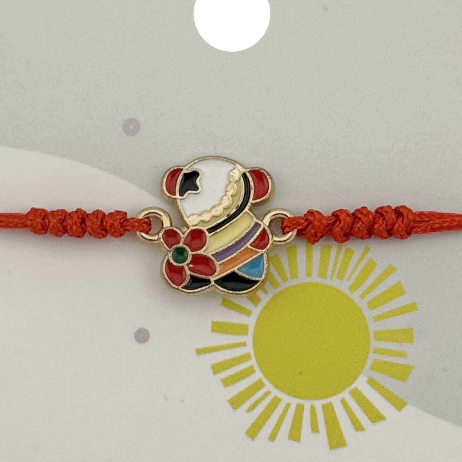 Bratara pentru Copii, Jolie, cu Impletitura Snur Rosu, Model Ursulet, Auriu