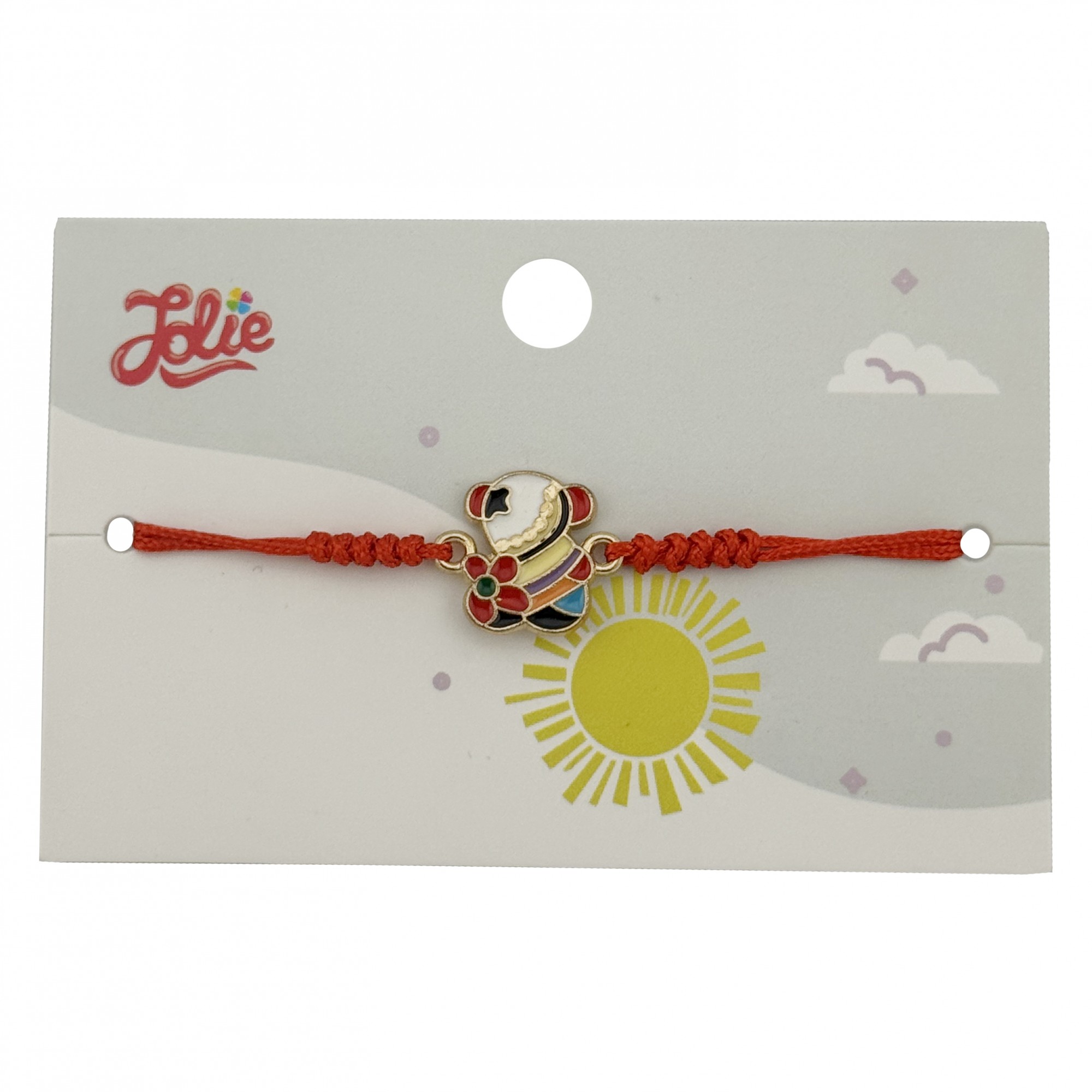 Bratara pentru Copii, Jolie, cu Impletitura Snur Rosu, Model Ursulet, Auriu