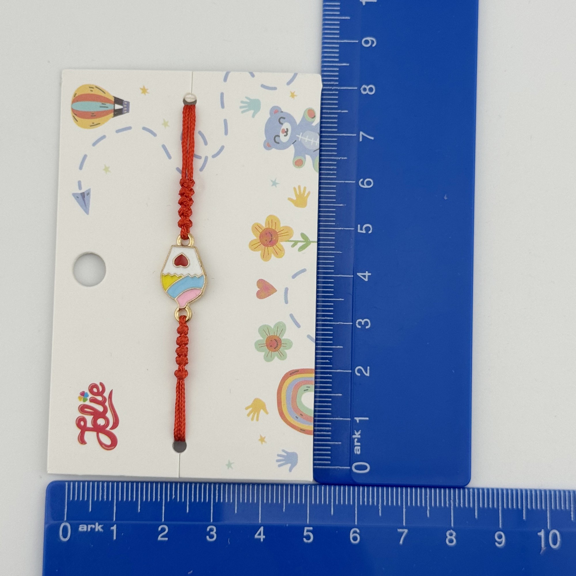 Bratara pentru Copii, Jolie, cu Impletitura Snur Rosu, Model Prajitura, Roz/Albastru deschis/Galben