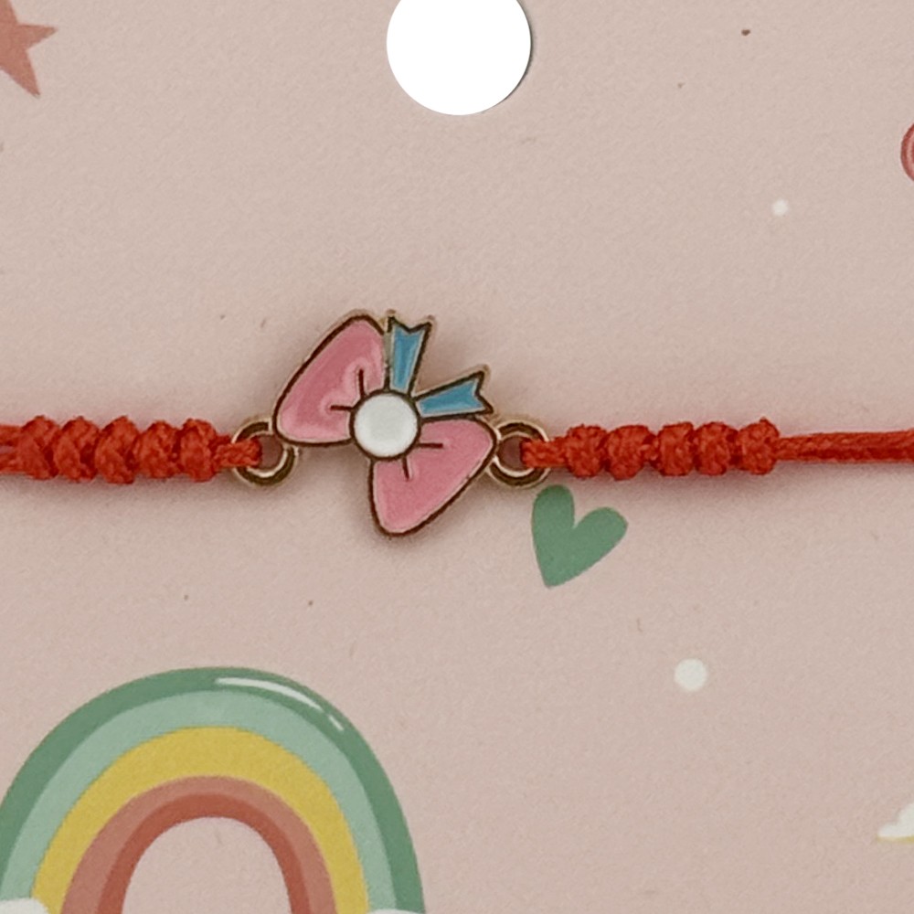 Bratara pentru Copii, Jolie, cu Impletitura Snur Rosu, Model Fundita, Roz