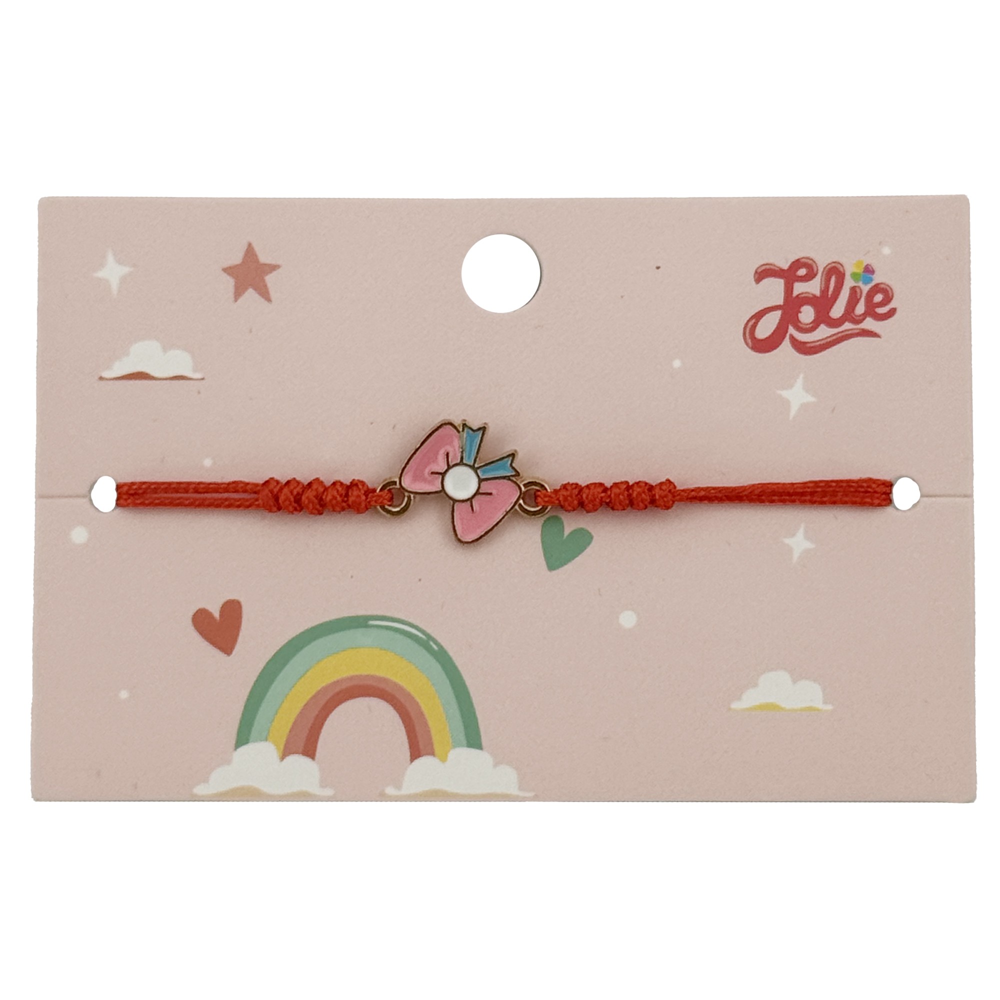 Bratara pentru Copii, Jolie, cu Impletitura Snur Rosu, Model Fundita, Roz