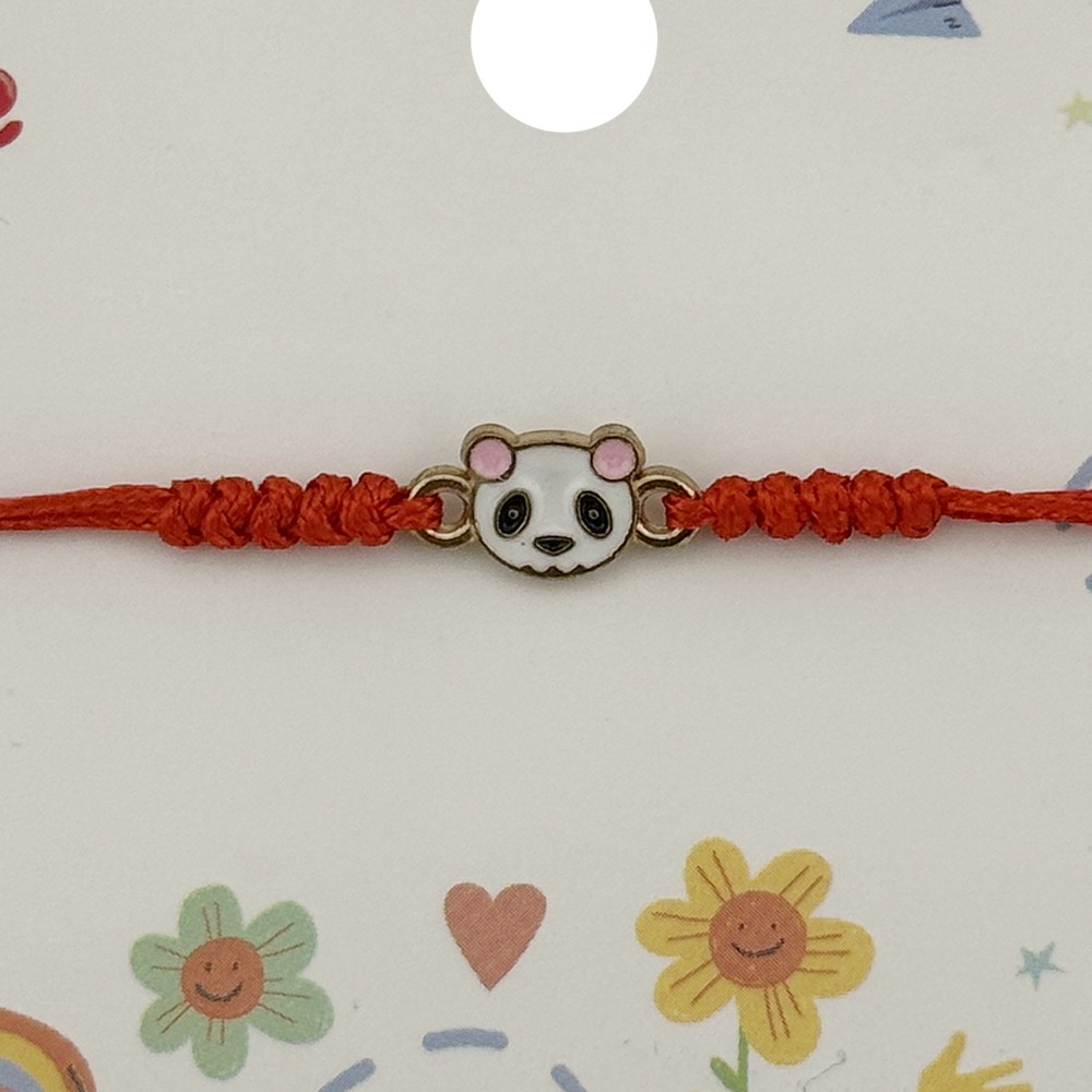 Bratara pentru Copii, Jolie, cu Impletitura Snur Rosu, Model Ursulet Panda, Alb