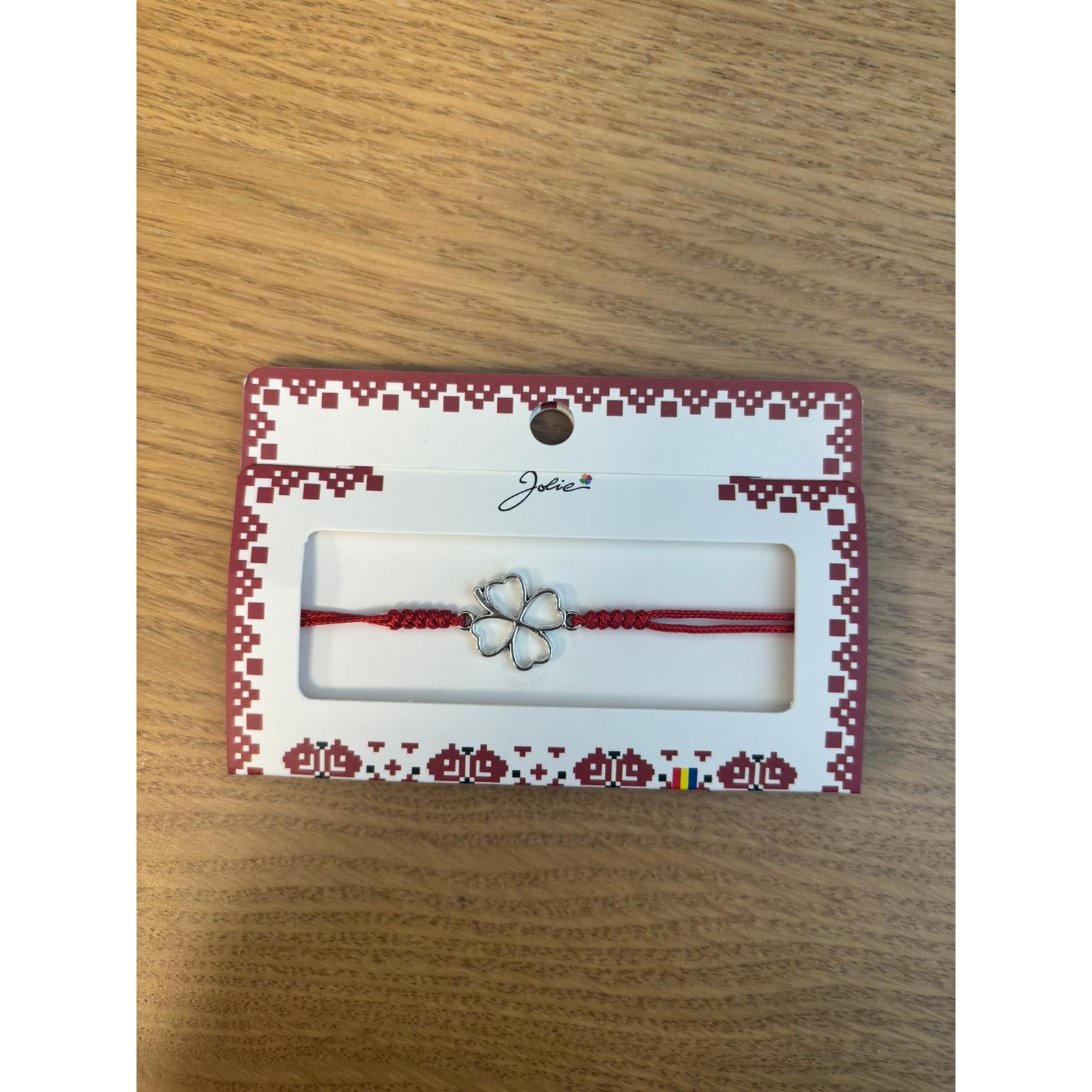 Martisor Bratara Impletita cu Pandantiv Metalic, Model Trifoi cu patru foi