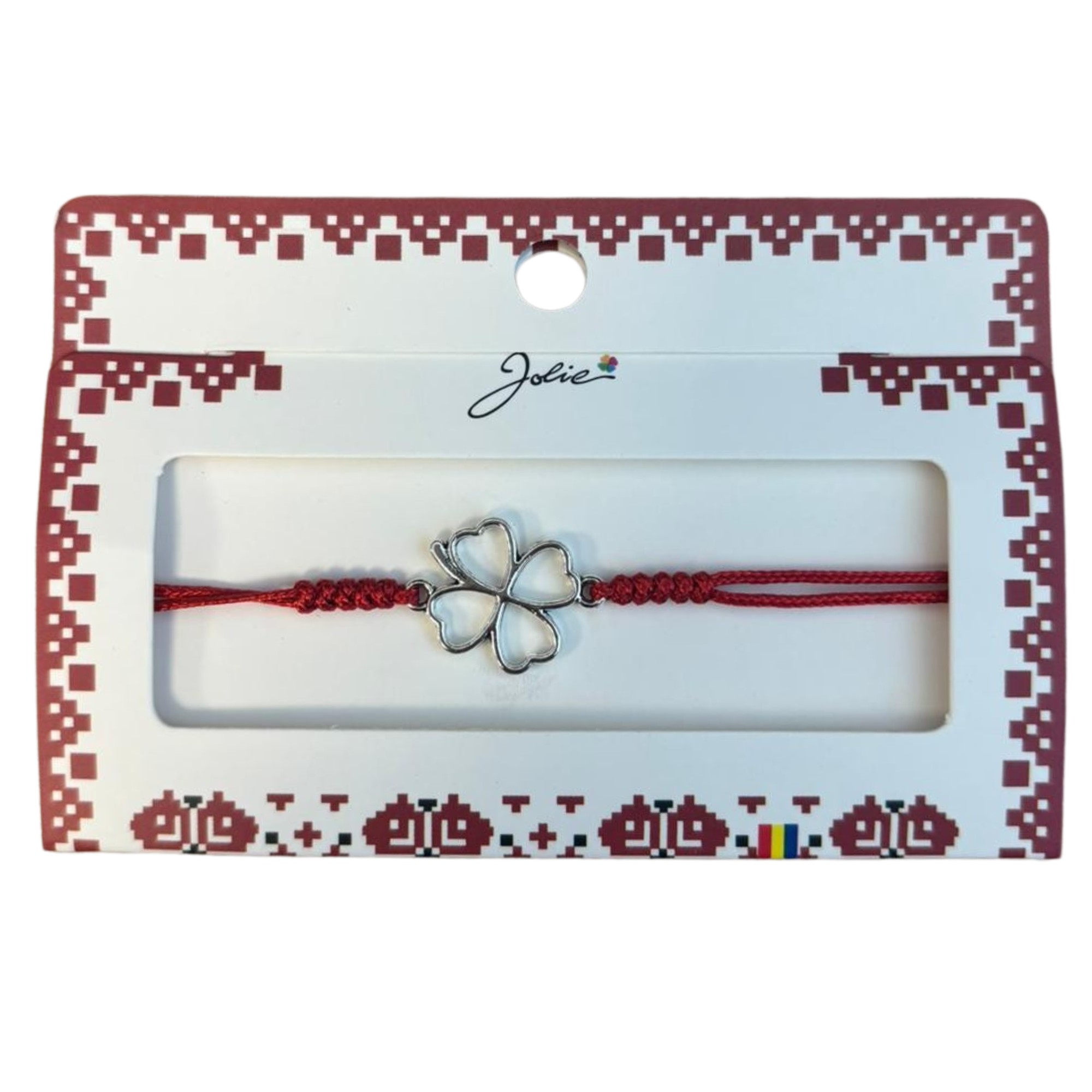 Martisor Bratara Impletita cu Pandantiv Metalic, Model Trifoi cu patru foi