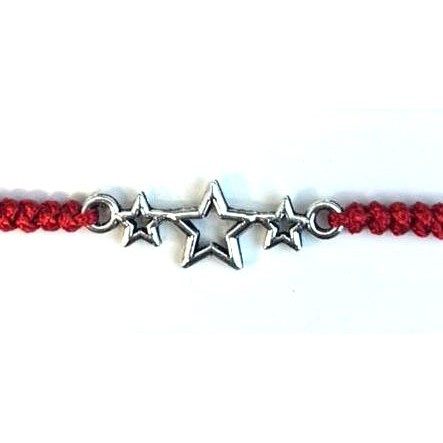 Martisor tip Bratara cu Pandantiv Metalic, Jolie, cu Snur Textil Rosu Impletit, Model Stelute, Dimensiune Reglabila, Ambalata Individual