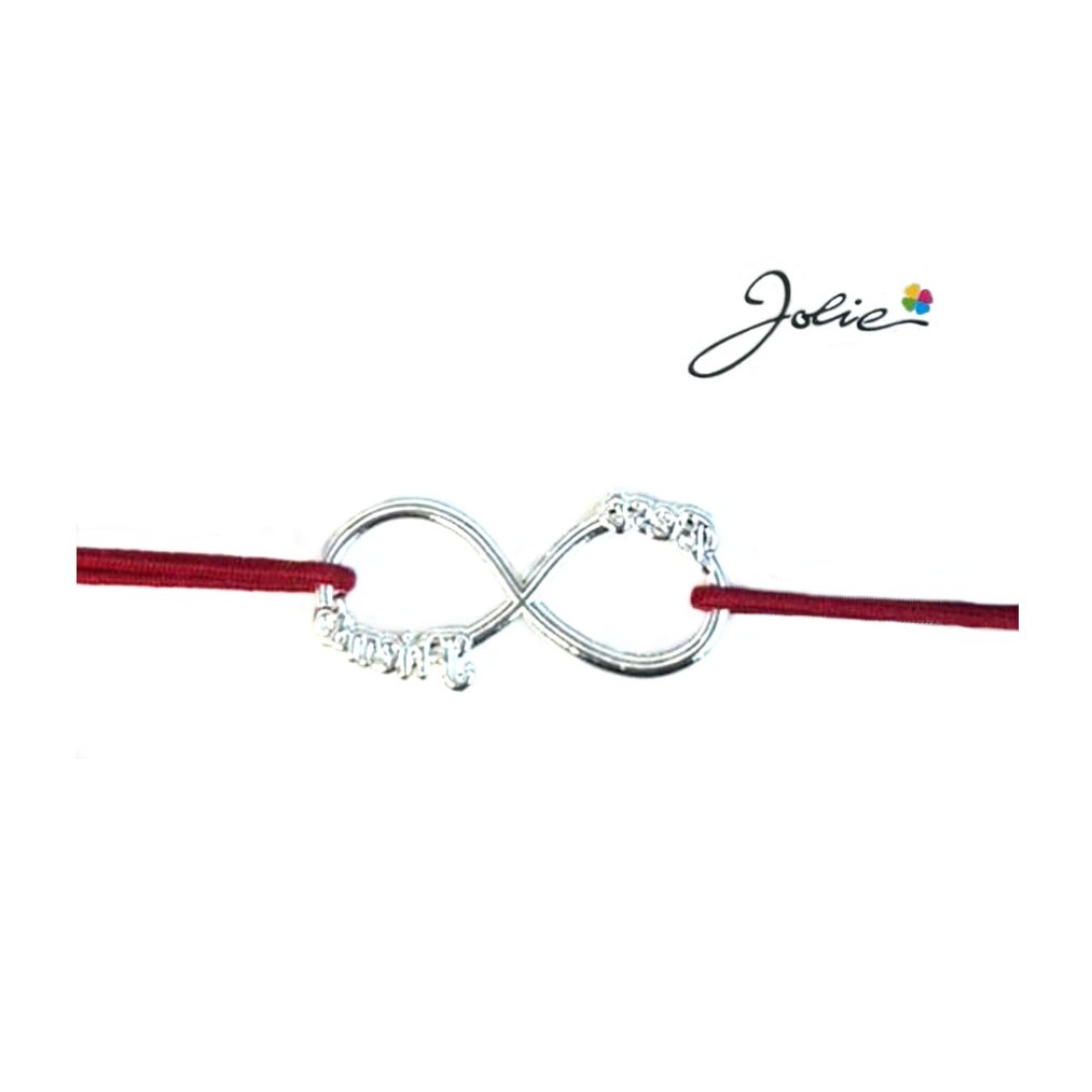 Martisor tip Bratara cu Pandantiv Metalic, Jolie, Snur Textil Rosu, Model Infinit, Dimensiune Reglabila, Nod Dublu, Ambalata Individual