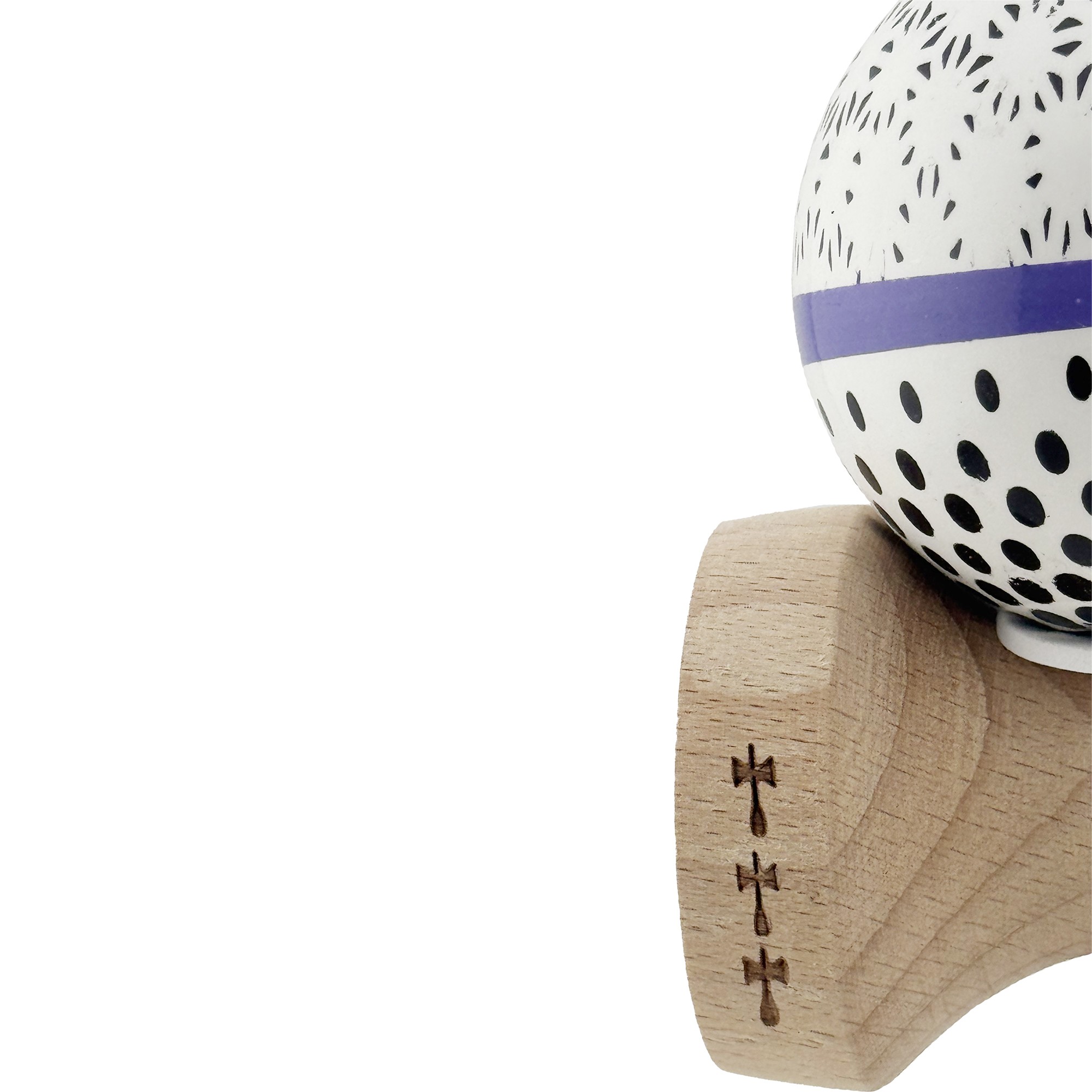 Kendama X Originala, Profesionala, Flippy, RAINDROPS, Super Sticky cu Cupe Mari KING SIZE V3, Gaura in Baza, Rulment Metalic, din lemn 18 cm, Ata 62/65 cm, Alb/Albastru