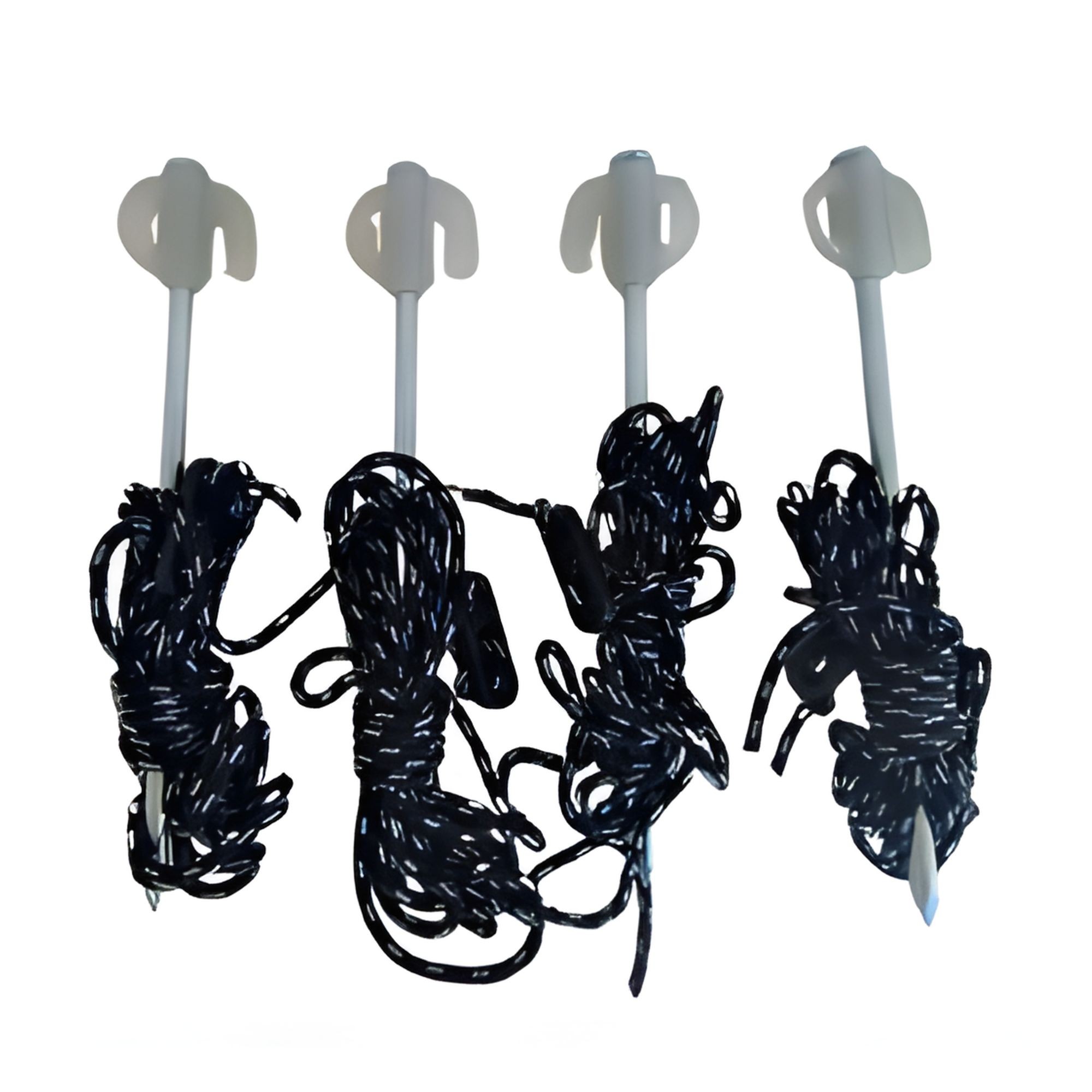 Franghie cu Cuie pentru Corturi, Set 4 Bucati, Accesorii pentru Ancorare Corturi Pavilion, Copertine Tip Pavilion, Franghie 3 m, Cuie 20 cm, Negru/Alb