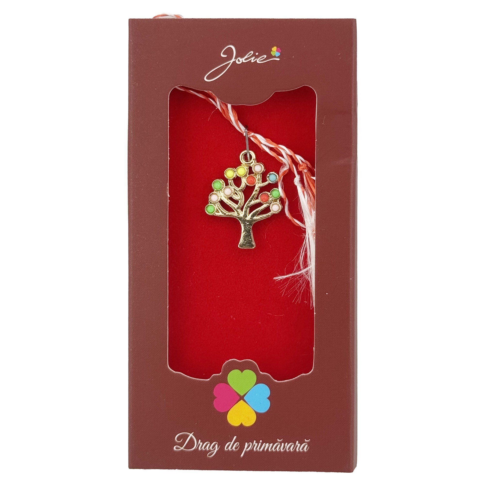 Martisor Pandantiv, Jolie, Drag de Primavara, Model Copac, Rosu/Negru