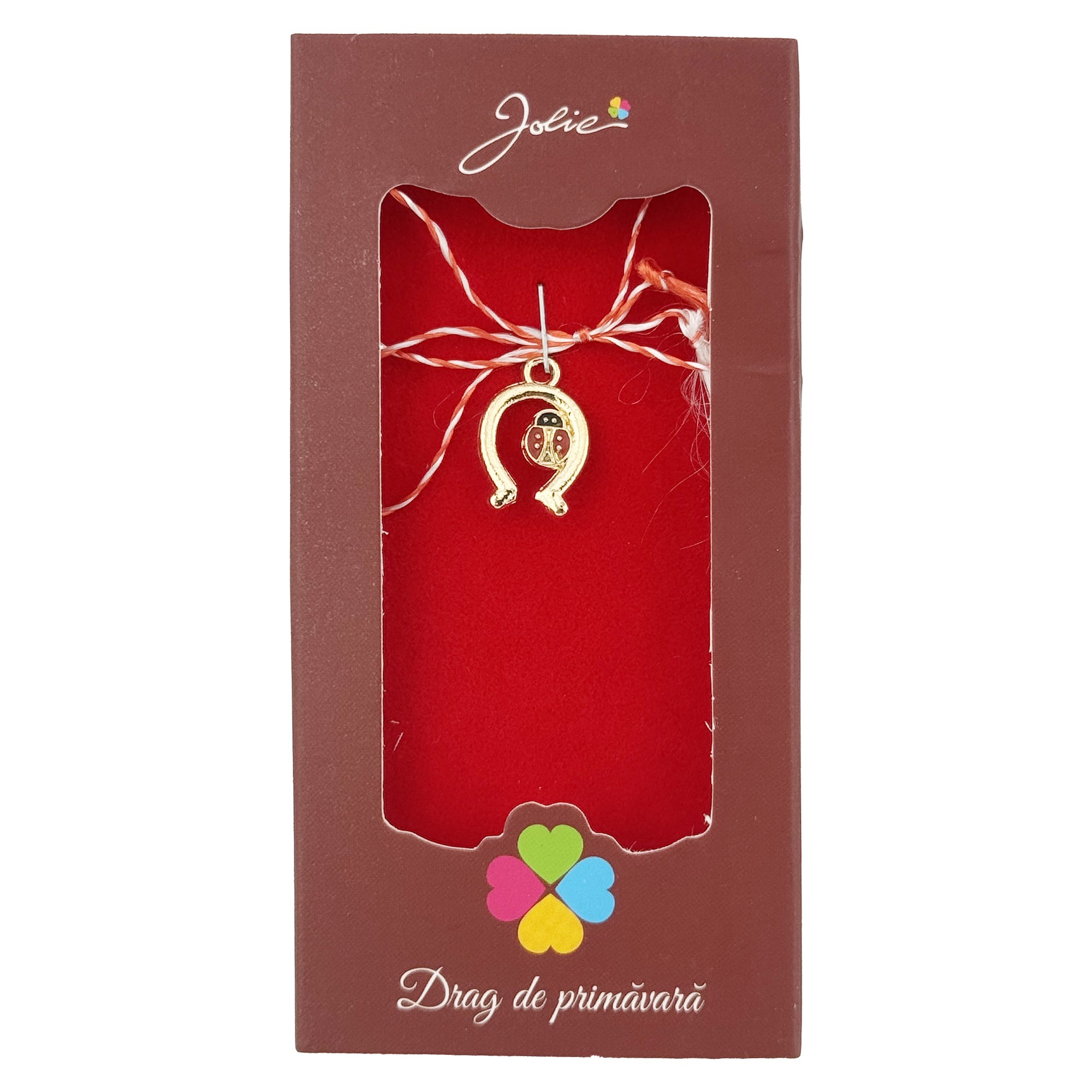 Martisor Pandantiv, Jolie, Drag de Primavara, Model Portcoava Buburuza, Rosu/Negru