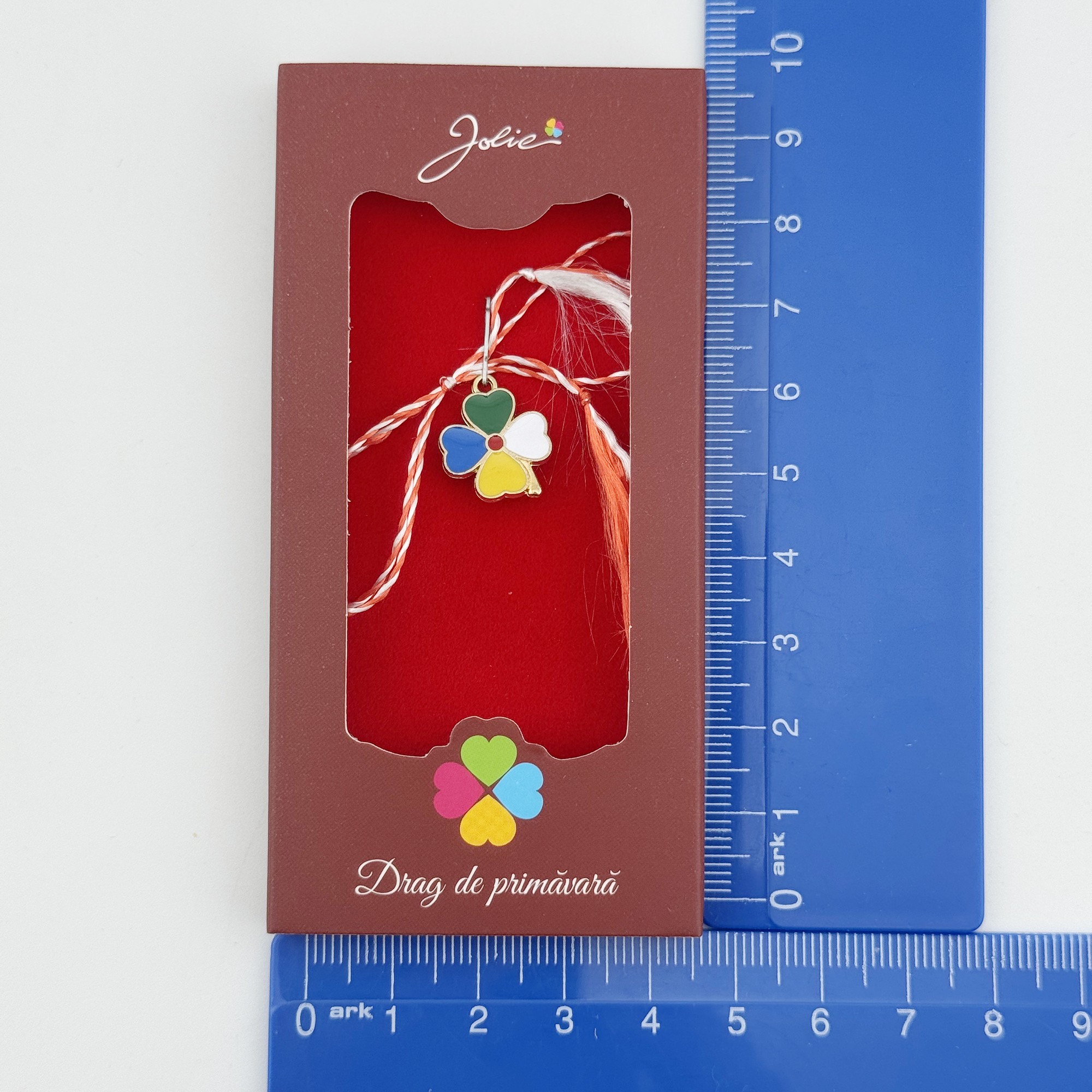 Martisor Pandantiv, Jolie, Drag de Primavara, Model Trifoi Color, Rosu/Negru