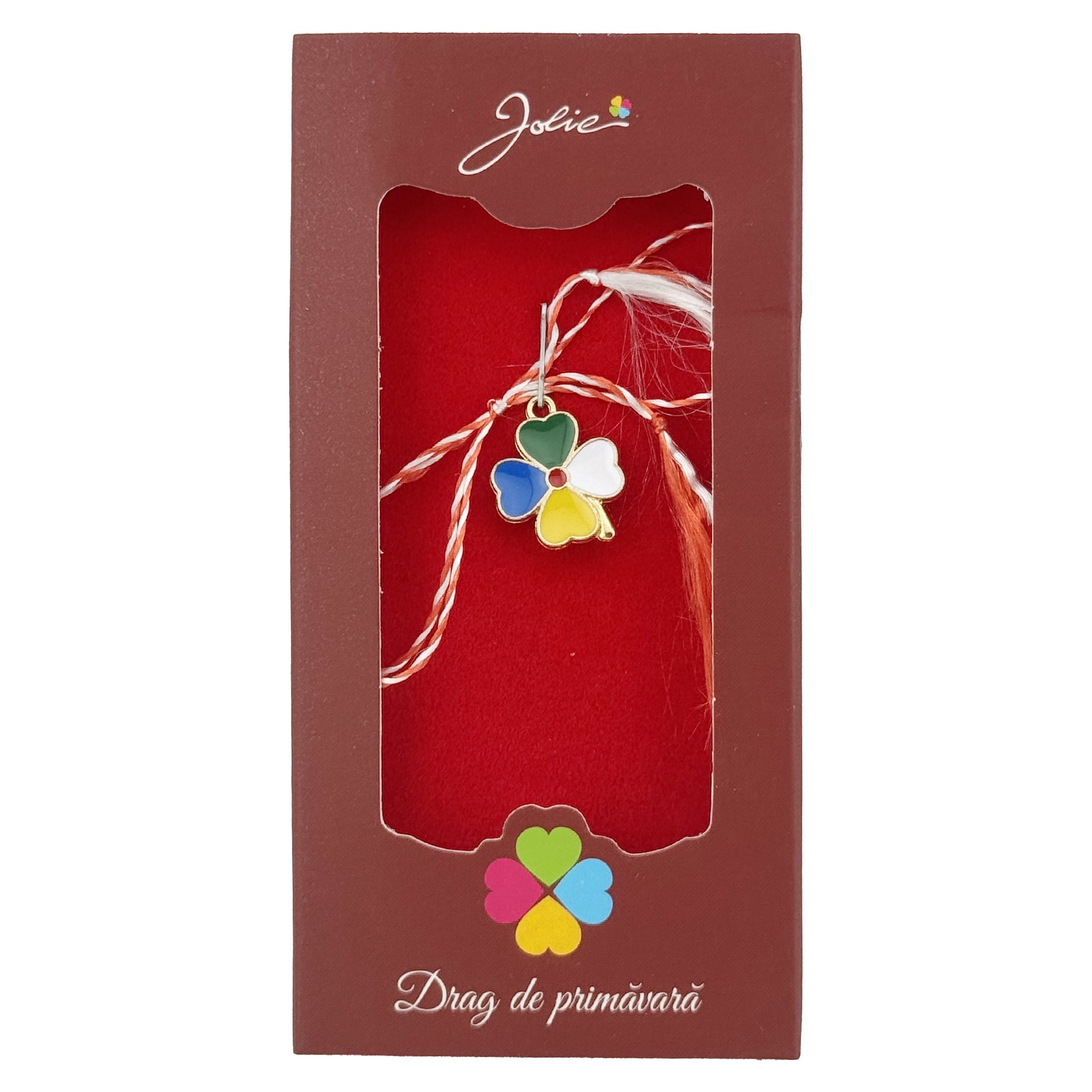 Martisor Pandantiv, Jolie, Drag de Primavara, Model Trifoi Color, Rosu/Negru