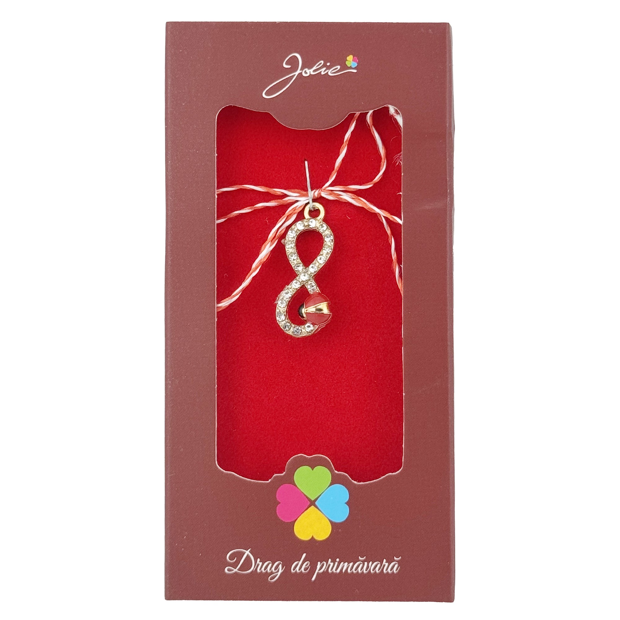 Martisor Pandantiv, Jolie, Drag de Primavara, Model Infinit / Buburuza, Rosu/Negru