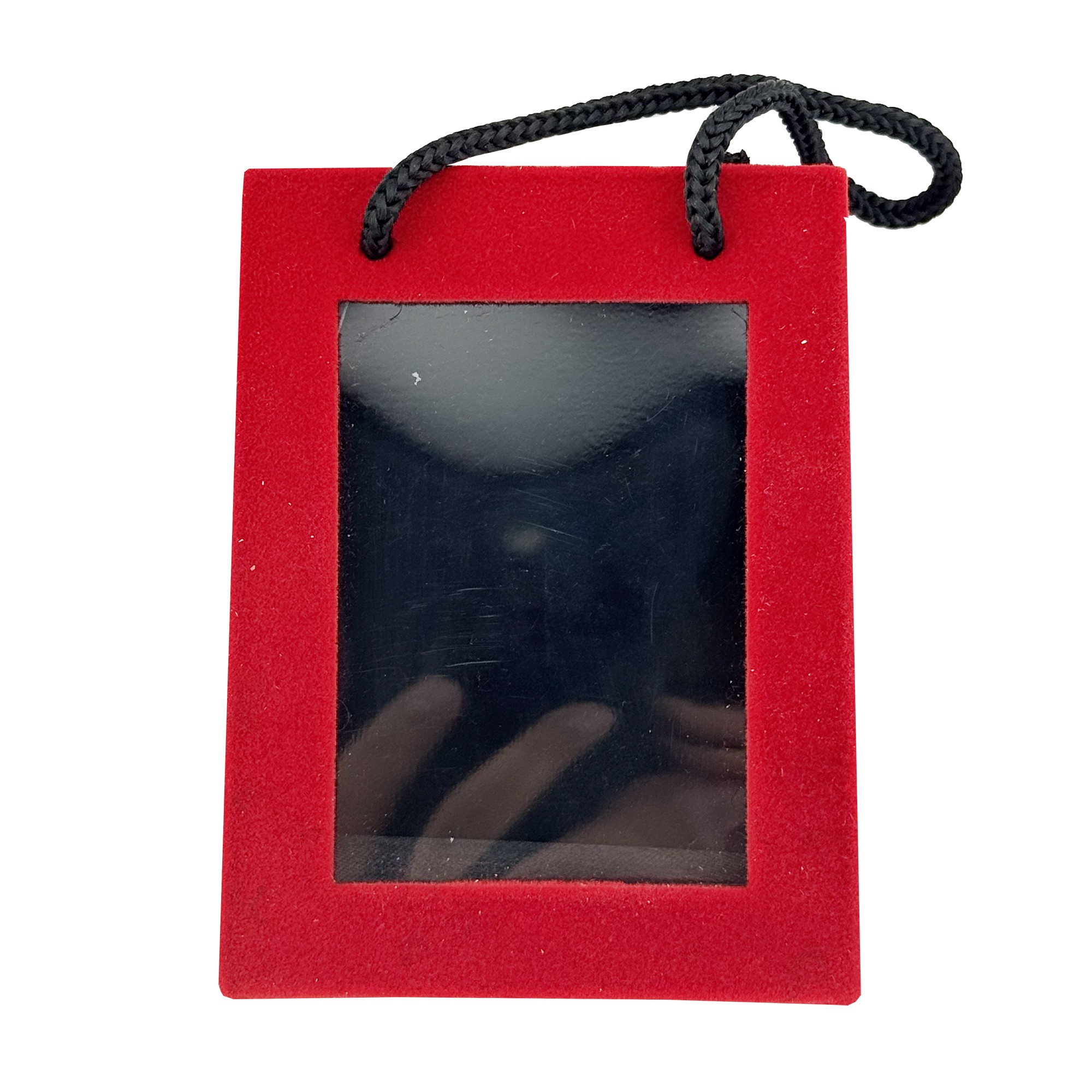 Set 12 Cutii pentru Martisoare Flippy, Forma Gentuta cu Capac Transparent tip Display, Catifea Rosie, 65x85x40 mm