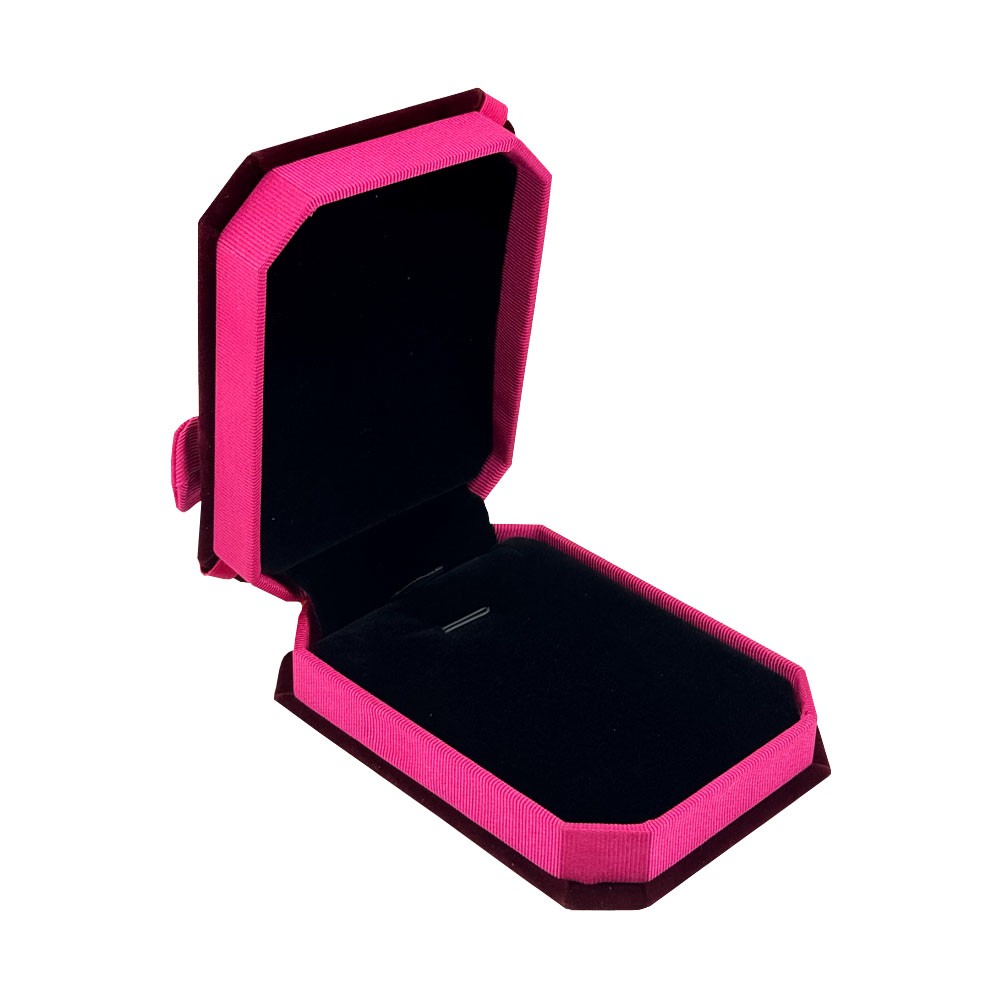 Cutie Bijuterii, Catifea Grena Model cu Funda Roz, 7,5 x 10 cm