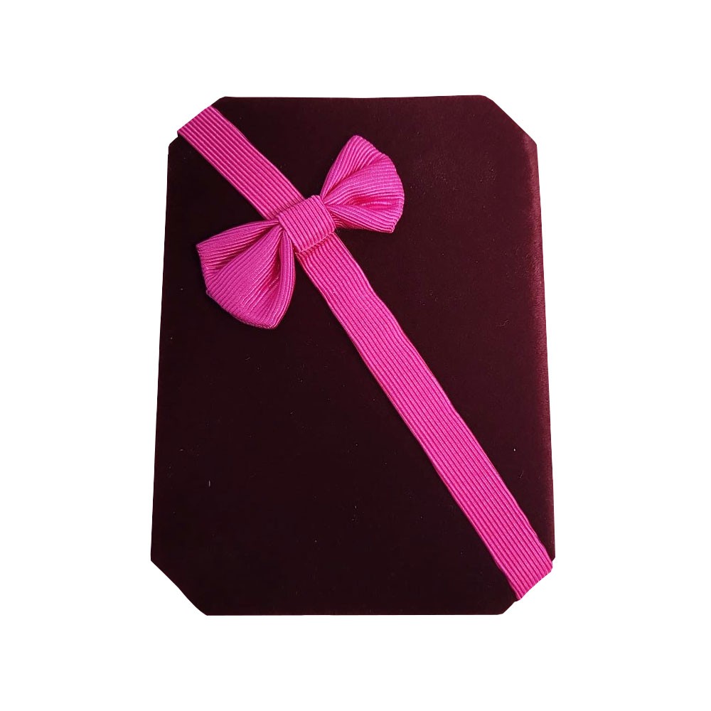 Cutie Bijuterii, Catifea Grena Model cu Funda Roz, 7,5 x 10 cm