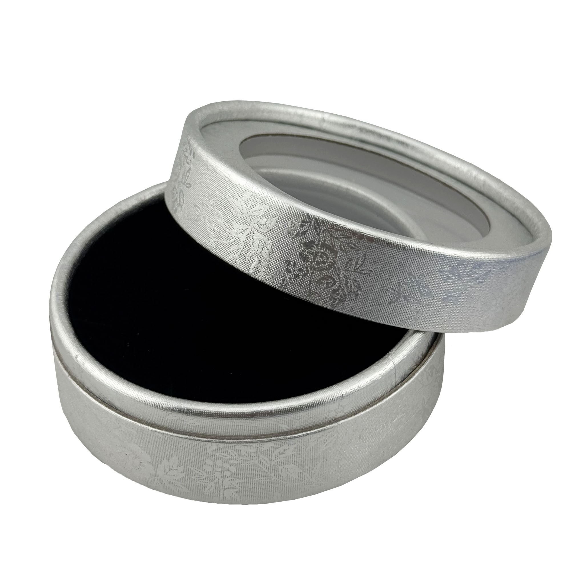 Set 12 Cutii pentru Martisoare/Brose, Model Rotund cu Display, Argintiu, 8 cm