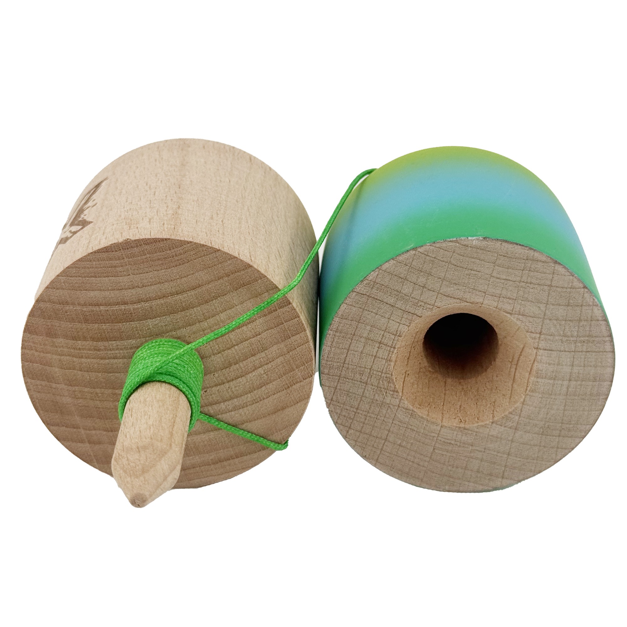 Kendama Pill X Originala, Flippy, Profesionala Model Rubber Grip Pilula, din Lemn, Varsta 9+, Ata 62/65 cm, 11 x 5 x 5 cm, Gradient Galben/Albastru/Verde