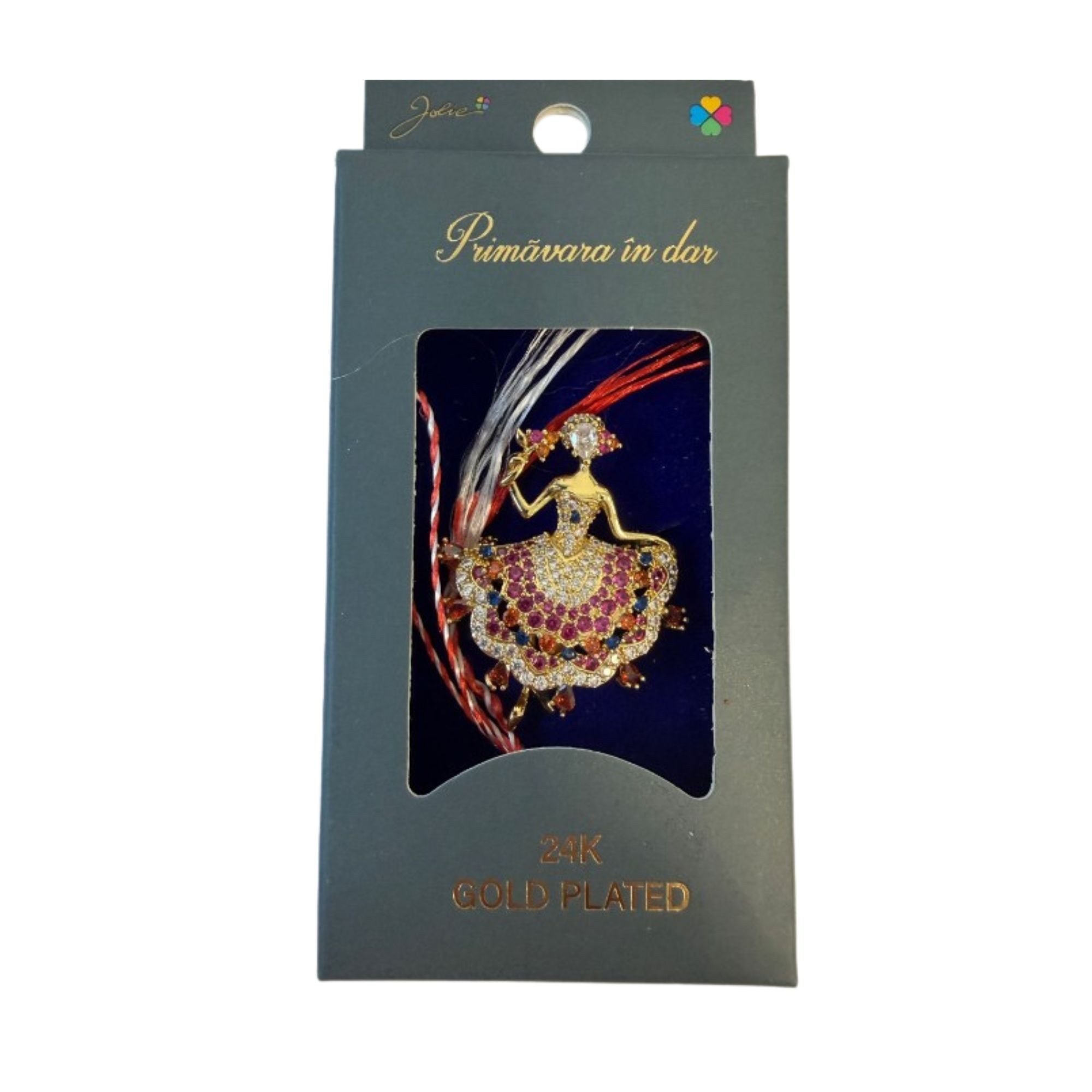 Martisor cu Brosa Placata cu Aur 24K, Jolie, Ambalaj Carton cu Design, Material Metal, Model Balerina, Dimensiune Brosa 2.5-3cm, Auriu/Roz