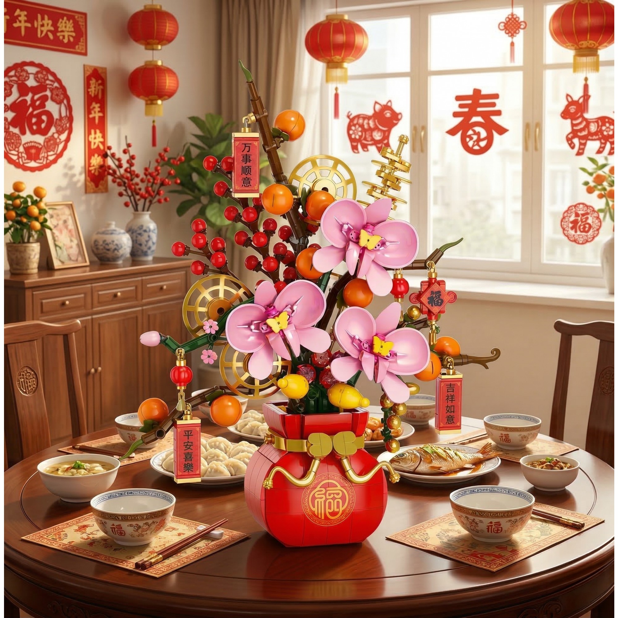 Set de Constructie, , Vaza Decorativa cu Flori, 818 piese, 6+ ani, Planta Artificiala, Decor Floral Elegant, Idee de Cadou pentru Femei, Cadou pentru Iubita si Pasionatii de Jocuri de Constructie Creativa 4