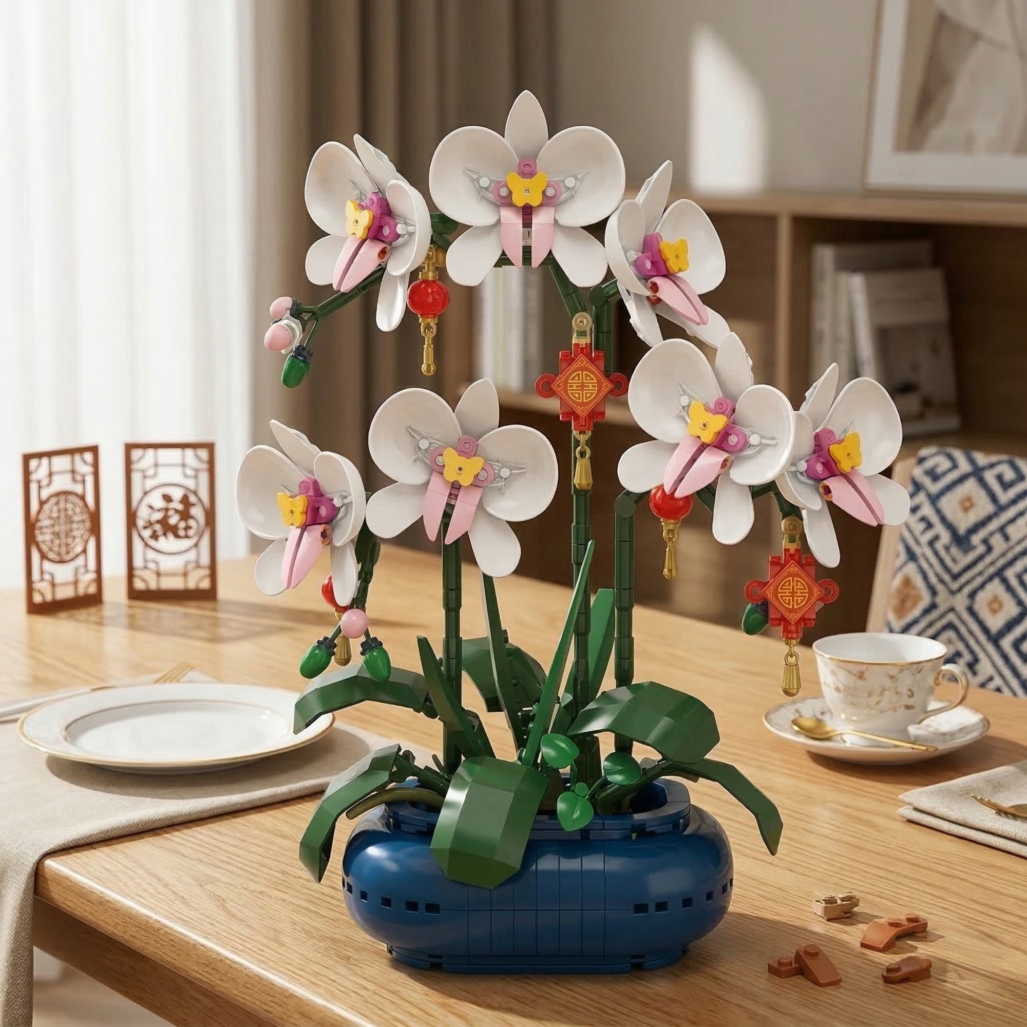Set de Constructie , Orhidee in Vaza, 587 piese, 6+ ani, Planta Artificiala, Decor Floral Elegant, Idee de Cadou pentru Femei, Cadou pentru Iubita si Pasionatii de Jocuri de Constructie Creativa 4