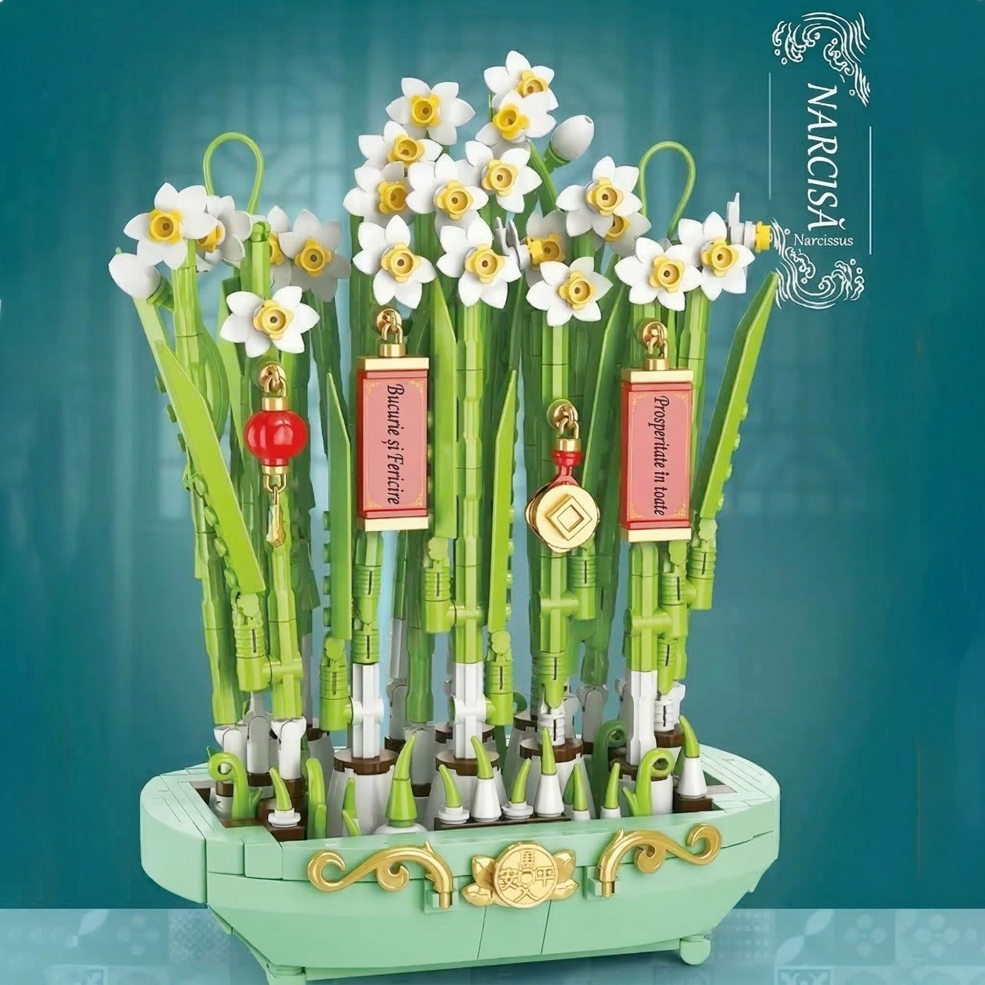 Set de Constructie, , Narcise Decorative cu Suport, 778 piese, 6+ ani, Planta Artificiala, Decor Floral de Birou, Idee de Cadou pentru Femei, Cadou pentru Iubita si Pasionatii de Jocuri de Constructie Creativa 4