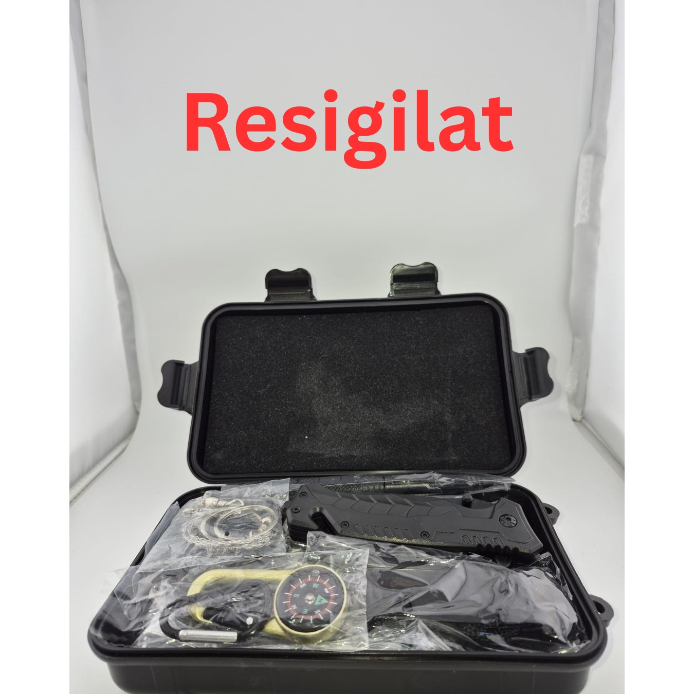 Resigilat: Kit supravietuire 19 in 1 Flippy, Cutit/Busola/Lanterna/Fluier/Chingi/Paracord, pentru Caping, Drumetii, Aventuri, Insturmente profesionale, Negru