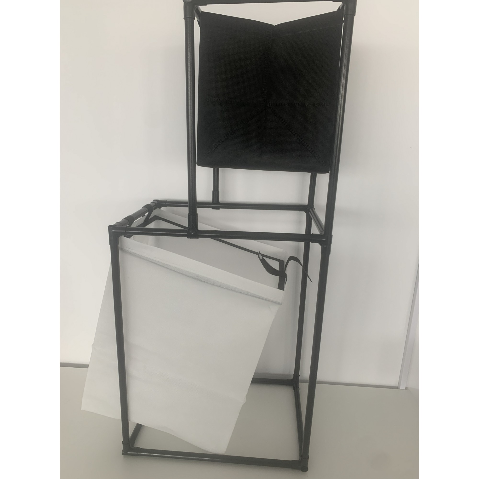 RESIGILIAT - Cos de Rufe, Flippy, cu 2 Etaje, 2 Cosuri, Cadru de Otel Inoxidabil, 97x44x31 cm, Negru