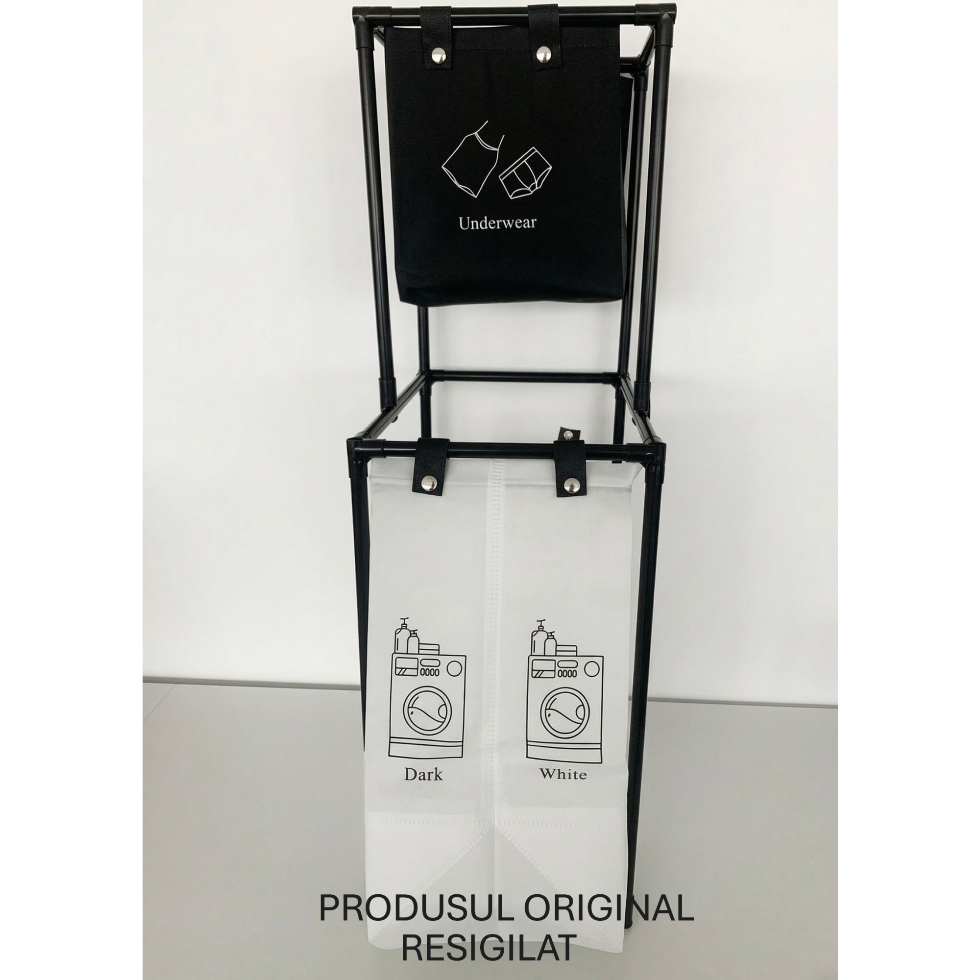 RESIGILIAT - Cos de Rufe, Flippy, cu 2 Etaje, 2 Cosuri, Cadru de Otel Inoxidabil, 97x44x31 cm, Negru