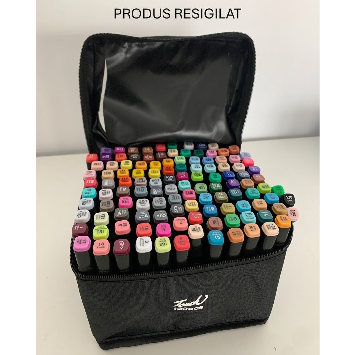 RESIGILAT - Set 120 Markere Duble, Flippy, pe Baza de Alcool, Geanta Impermeabila Inclusa, Culori Numerotate, 20.3 x 17.5 x 17 cm, Multicolor