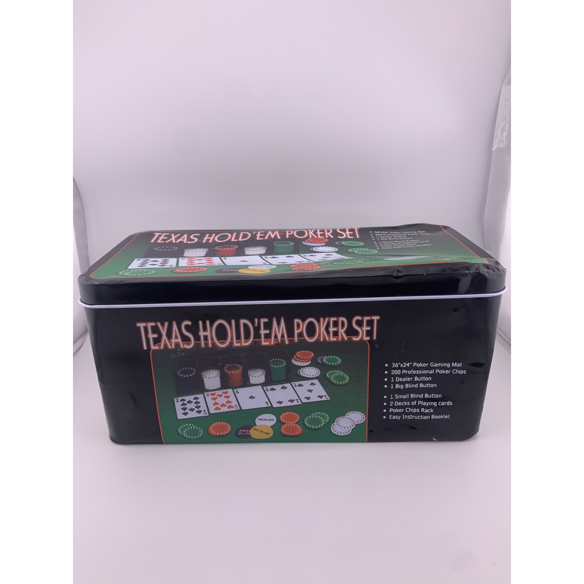 RESIGILAT - Set de Poker Complex cu 200 de jetoane Flippy, Include 2 seturi de carti, Texas Hold`em set, portabil, cutie depozitare