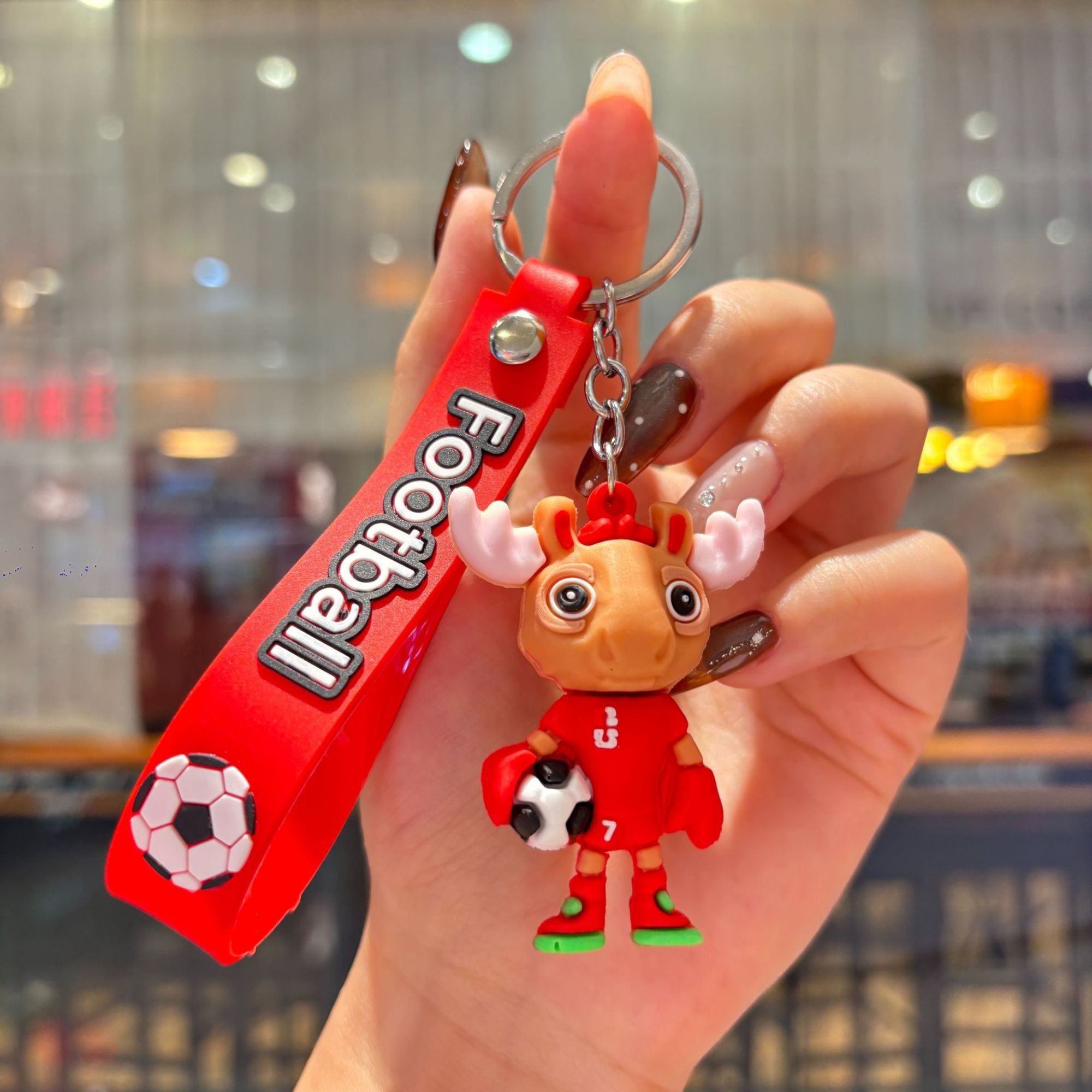 Breloc Chei, , Model Cerb, Mascota de Fotbal, Cupa Mondiala, Accesoriu Pentru Chei si Rucsac, Cauciuc Moale, 26 g, 6.2 x 3.4 cm, Rosu 5