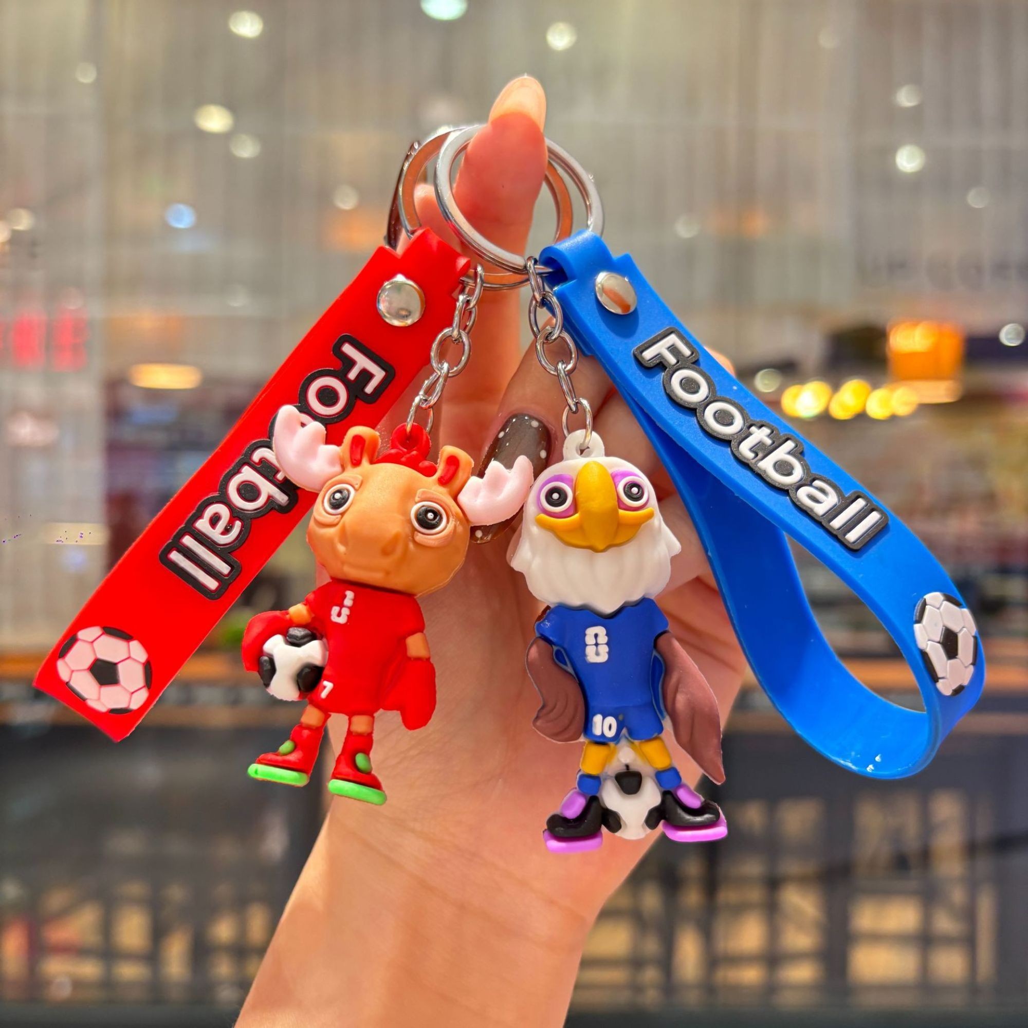 Breloc Chei, , Model Vultur, Mascota de Fotbal, Cupa Mondiala, Accesoriu Pentru Chei si Rucsac, Cauciuc Moale, 26 g, 6.2 x 3.4 cm, Albastru 3