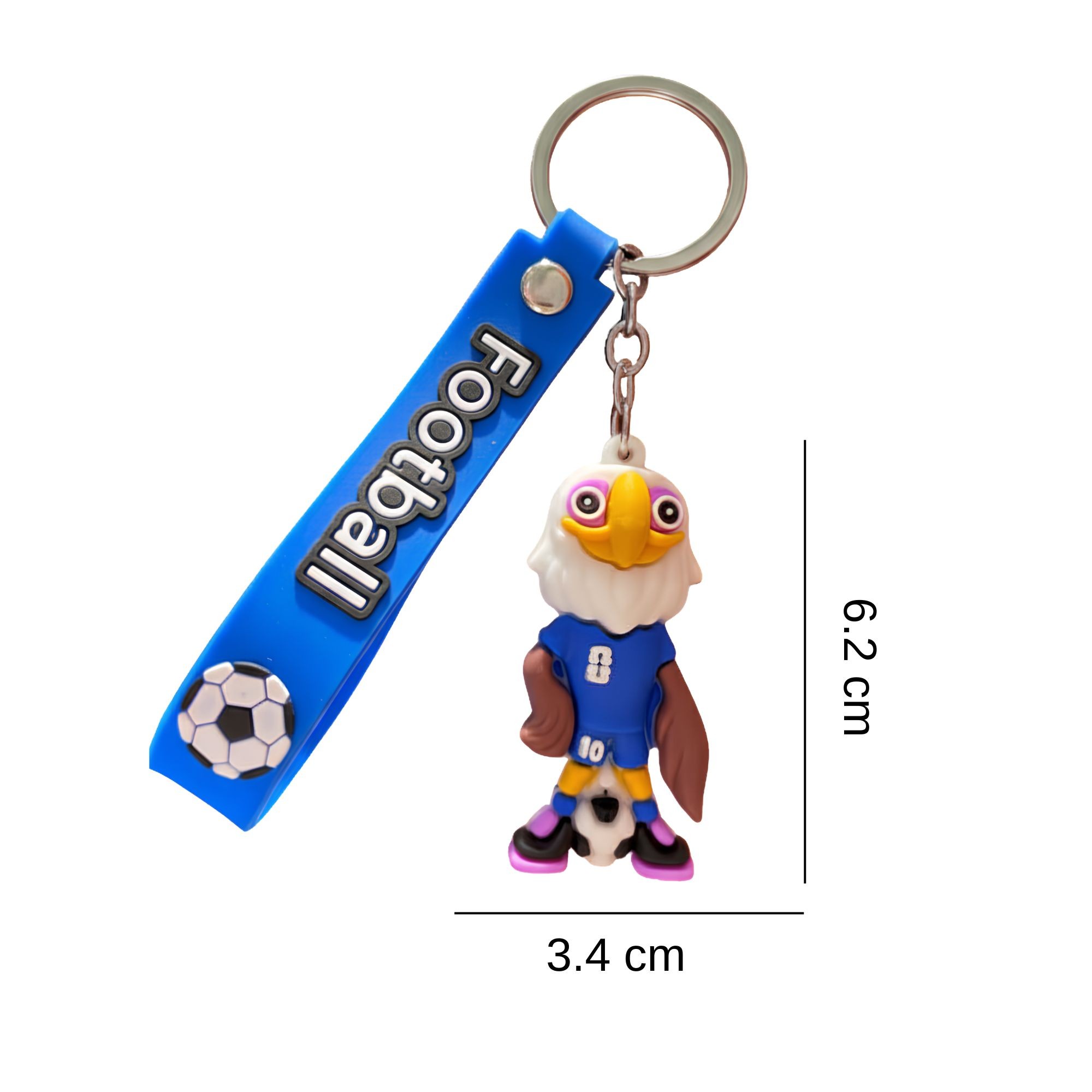 Breloc Chei, , Model Vultur, Mascota de Fotbal, Cupa Mondiala, Accesoriu Pentru Chei si Rucsac, Cauciuc Moale, 26 g, 6.2 x 3.4 cm, Albastru 4