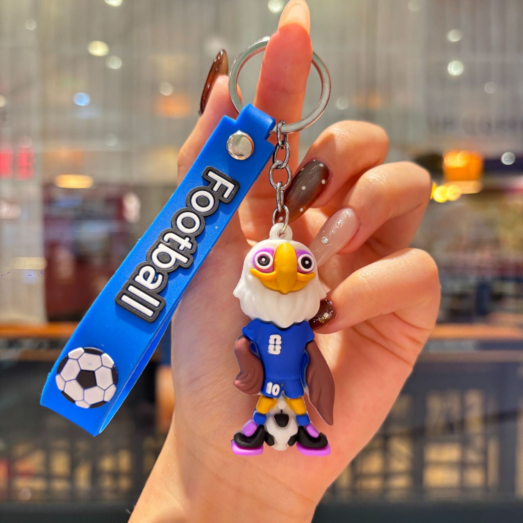 Breloc Chei, , Model Vultur, Mascota de Fotbal, Cupa Mondiala, Accesoriu Pentru Chei si Rucsac, Cauciuc Moale, 26 g, 6.2 x 3.4 cm, Albastru 5