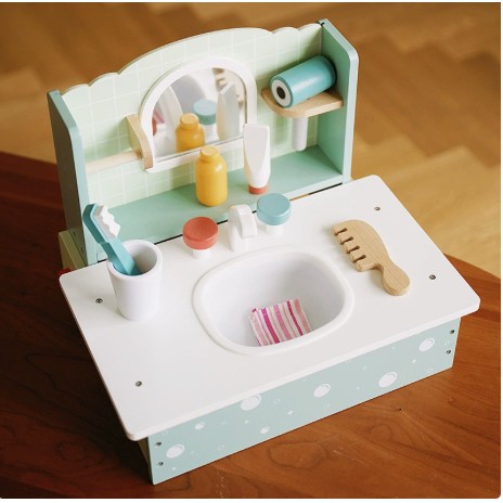 Jucarie Educativa Montessori din Lemn, , Masuta de Toaleta si Lavoar Interactiv pentru Copii, Set de Joaca cu Accesorii de Baie si Ingrijire, 2 kg, 3 ani+, Multicolor 2