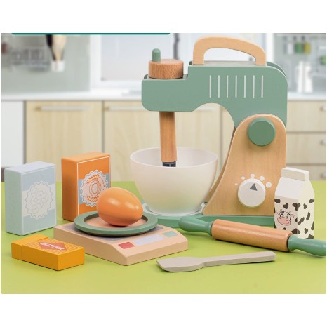Set de Joaca Educativ, , Jucarie Montessori Interactiva pentru Gatit, Mixer de Bucatarie din Lemn, Cintar si Ingridiente, 3 ani+, Multicolor 2