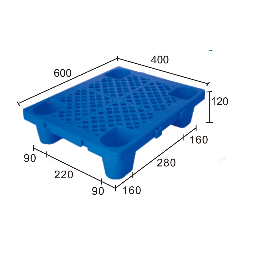 Palet de Transport, , 60 x 40 x 12 cm, 4 Picioare, din Plastic durabil, Palet pentru Stivuitor in Depozit, Rezistent la Umiditate, Grila Ingrosata, Albastru 3