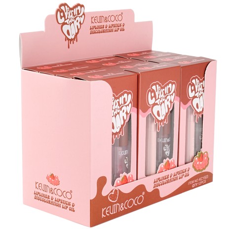 Display cu 12 Seturi 3 in 1 Creion Contur Buze si Ruj, Kevin&Coco Lipliner & Lipstick & Lip Oil, Definire si Evidentiere a Buzelelor, Aplicare Precisa, Ideal pentru Machiajul Zilnic, Roz