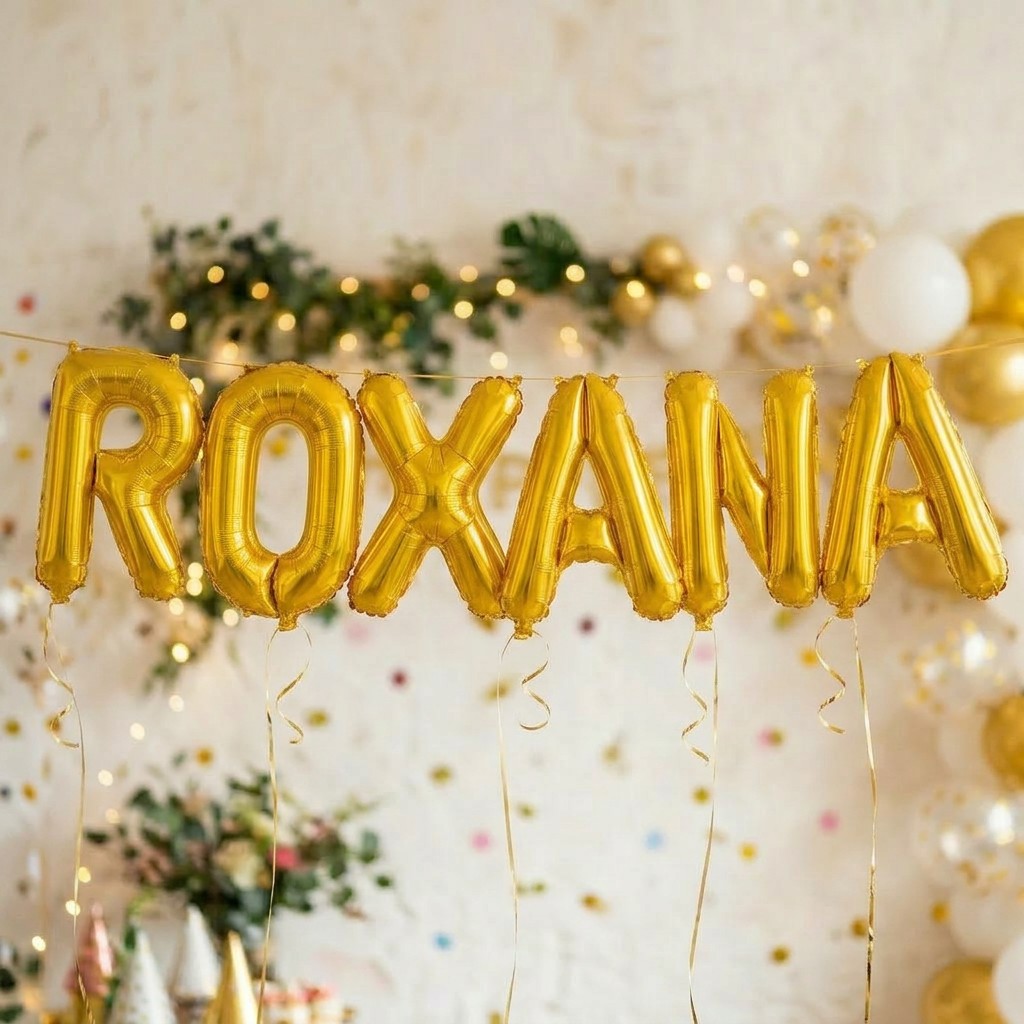 Baloane Folie Metalizate, , Set ROXANA, Heliu sau Aer, Pai inclus, 40 cm, Auriu