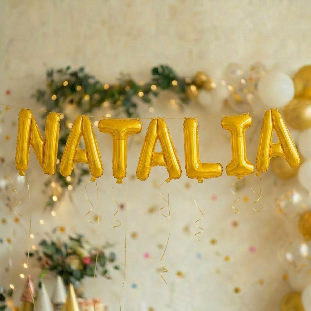 Baloane Folie Metalizate, , Set NATALIA, Heliu sau Aer, Pai inclus, 40 cm, Auriu