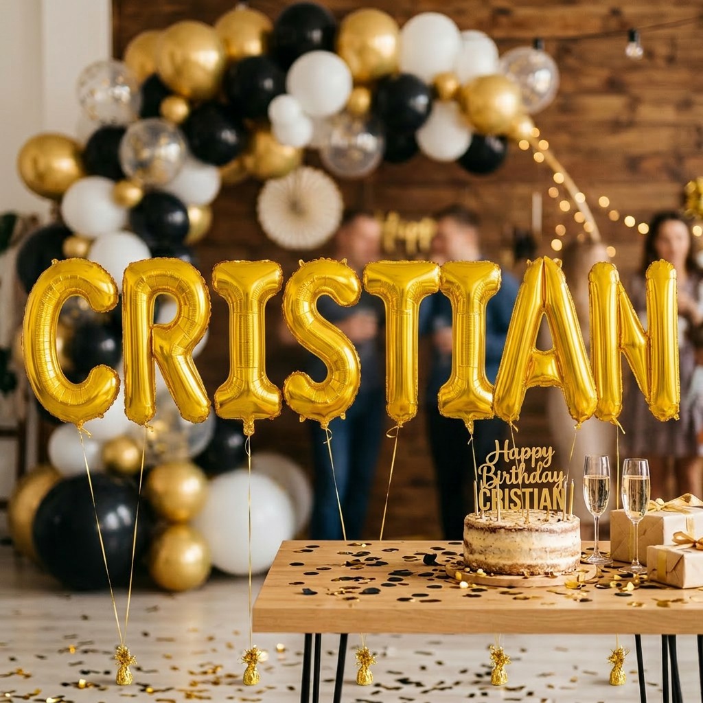 Baloane Folie Metalizate, , Set CRISTIAN, Heliu sau Aer, Pai inclus, 40 cm, Auriu