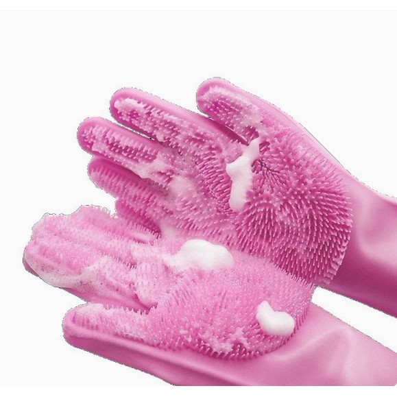 Thickened Silicone Pet Grooming Gloves, Anti-Scratch Anti-Bite Bathing Massage SPA Brush Gloves for Cats & Dogs, Pink, 1 Pair