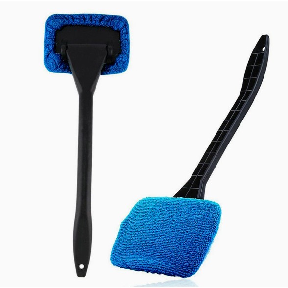 Dispozitiv Manual pentru Curatarea si Dezaburirea Parbrizului, Flippy, cu Laveta din Microfibra si Maner Lung, Negru si Albastru