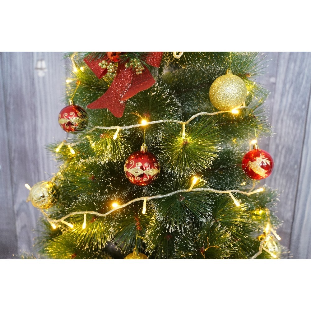 Set brad artificial de Craciun si elemente decorative tip pin inzapezit, inaltime 210 cm, diametru 115 cm, 350 ramuri cu ace 3D 12 cm, Flippy, verde cu varfuri, ninse, suport metalic inclus